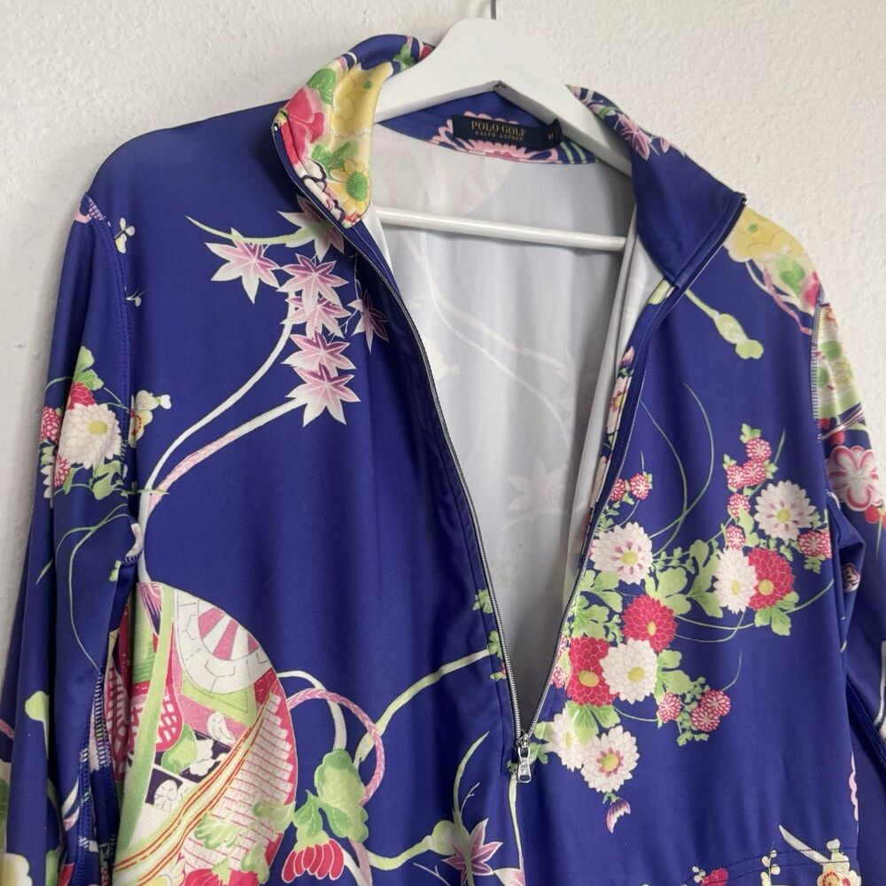Ralph Lauren Polo Golf Shirt Sz M Bright Floral Print Long Sleeve 1/4 Zip Colors - Picture 4 of 16
